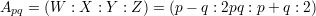 Apq = (W : X : Y : Z) = (p- q : 2pq : p+ q : 2)
