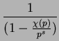 $\displaystyle {\frac{1}{(1-{\frac{\chi(p)}{p^s}})}}$