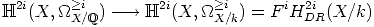 H2i(X, _O_ >i ) ---->  H2i(X, _O_ >i ) = FiH2i  (X/k)
         X/Q               X/k        DR  